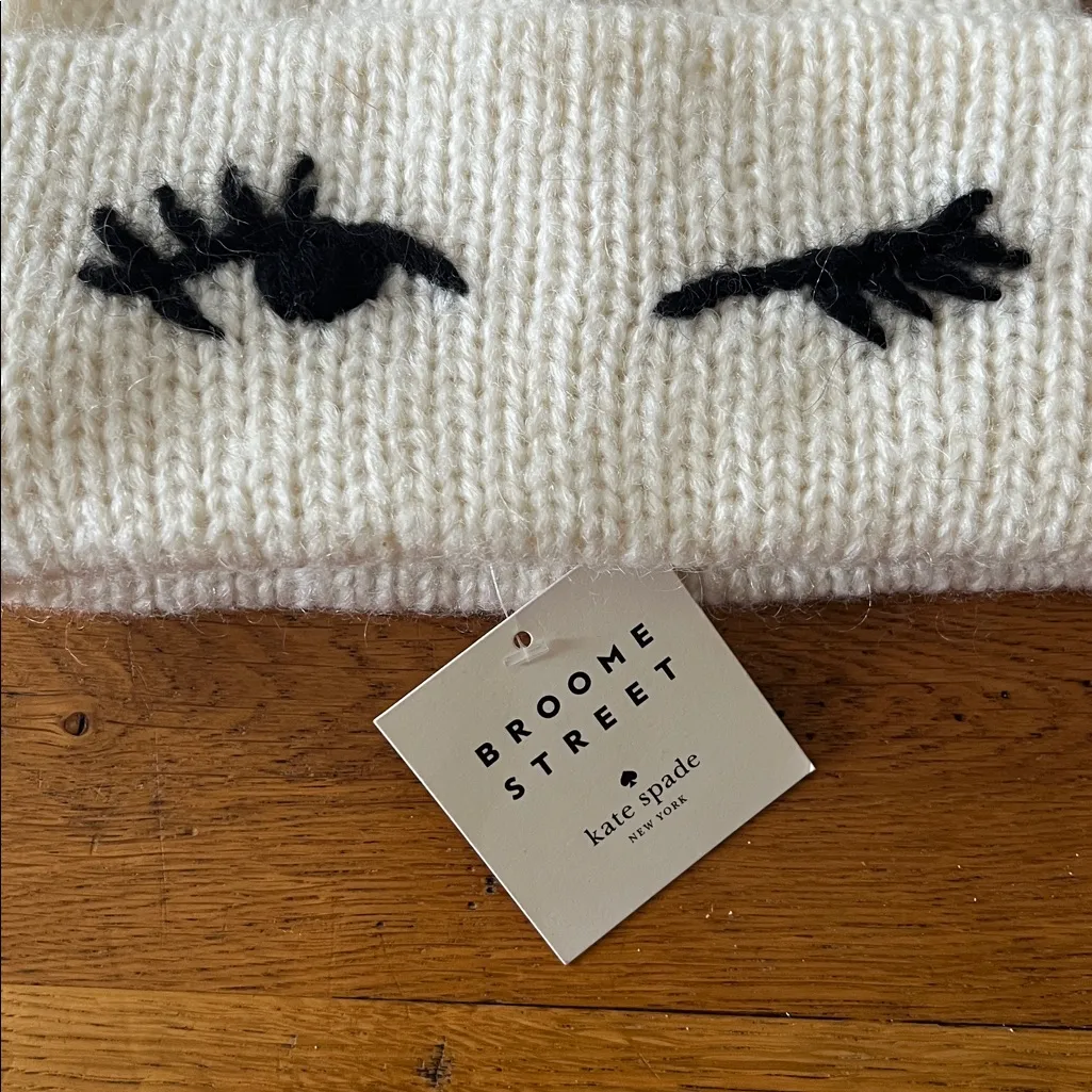 NWT - KATE SPADE / BROOME STREET - Cream Knit Beanie with Pom-Pom - Image 2