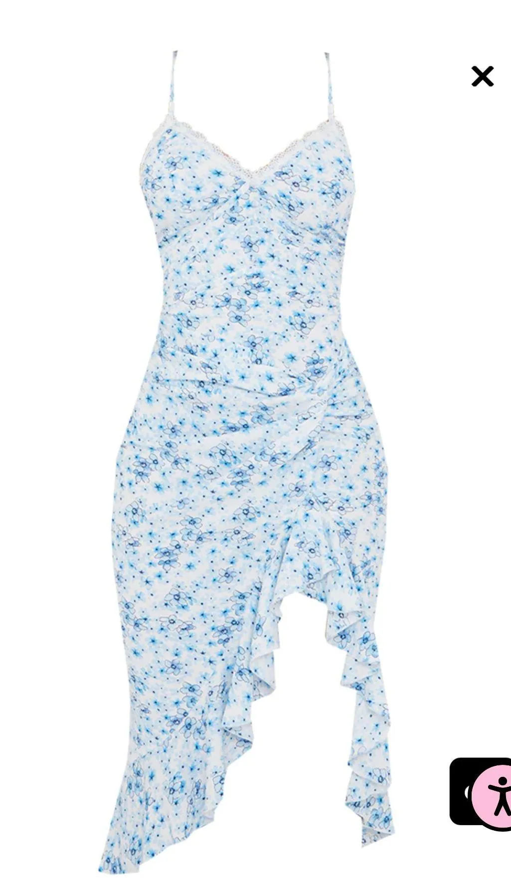 Blue Floral Print Lace Up Midi Dress - Image 4