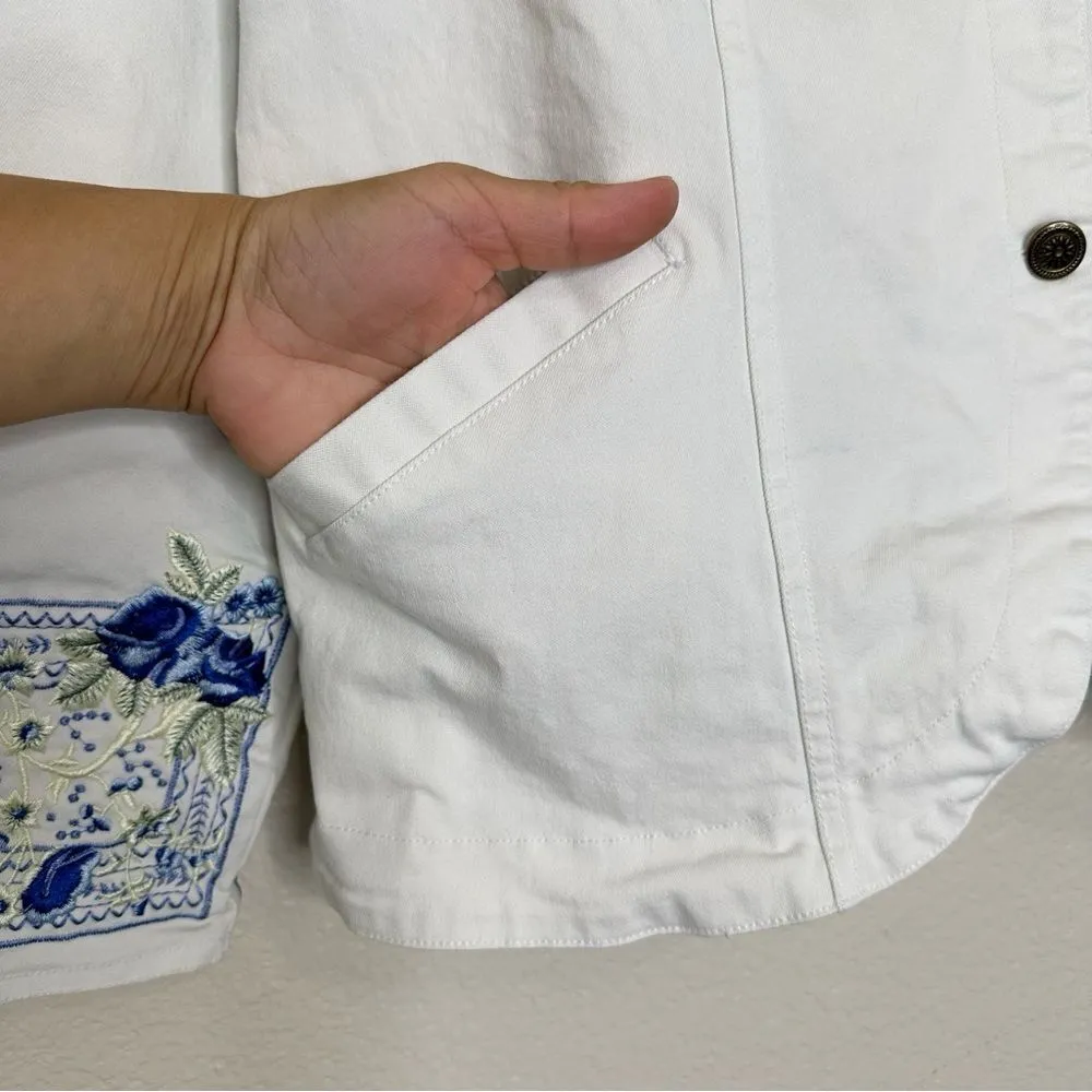 Denim & Co Vintage Embroidered Stretch Long Sleeves Jean Jacket - Image 6