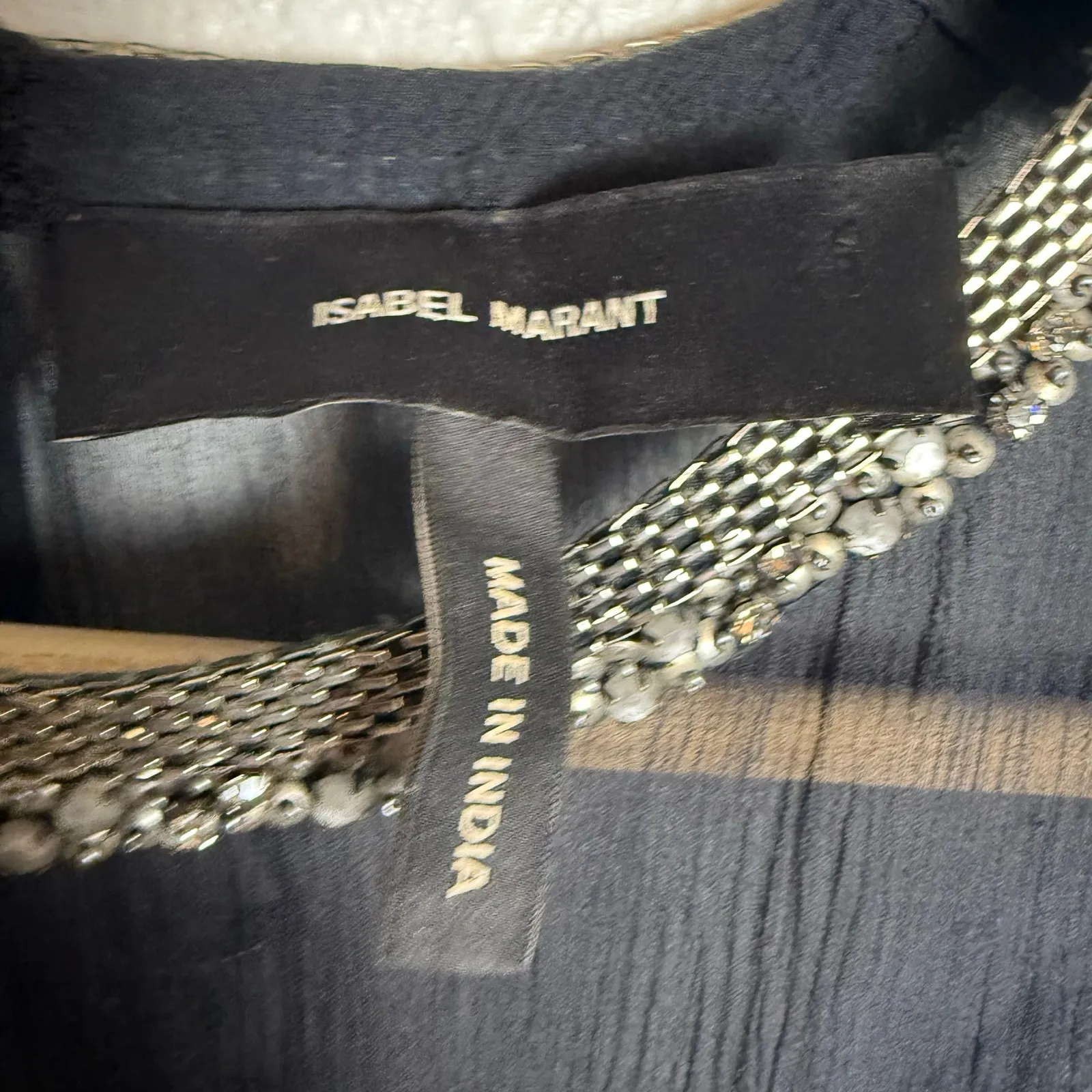 Isabel Marant Midnight Blue Embellished Sheer Silk Long Sleeve Blouse Size 6 - Image 10