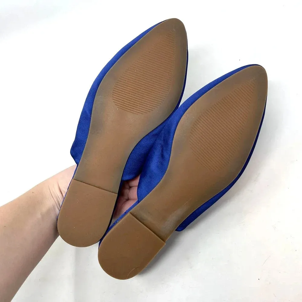 Jason‎ Wu Blue Satin Logo Embroidered Slipper Mules Size US 7 - Image 6