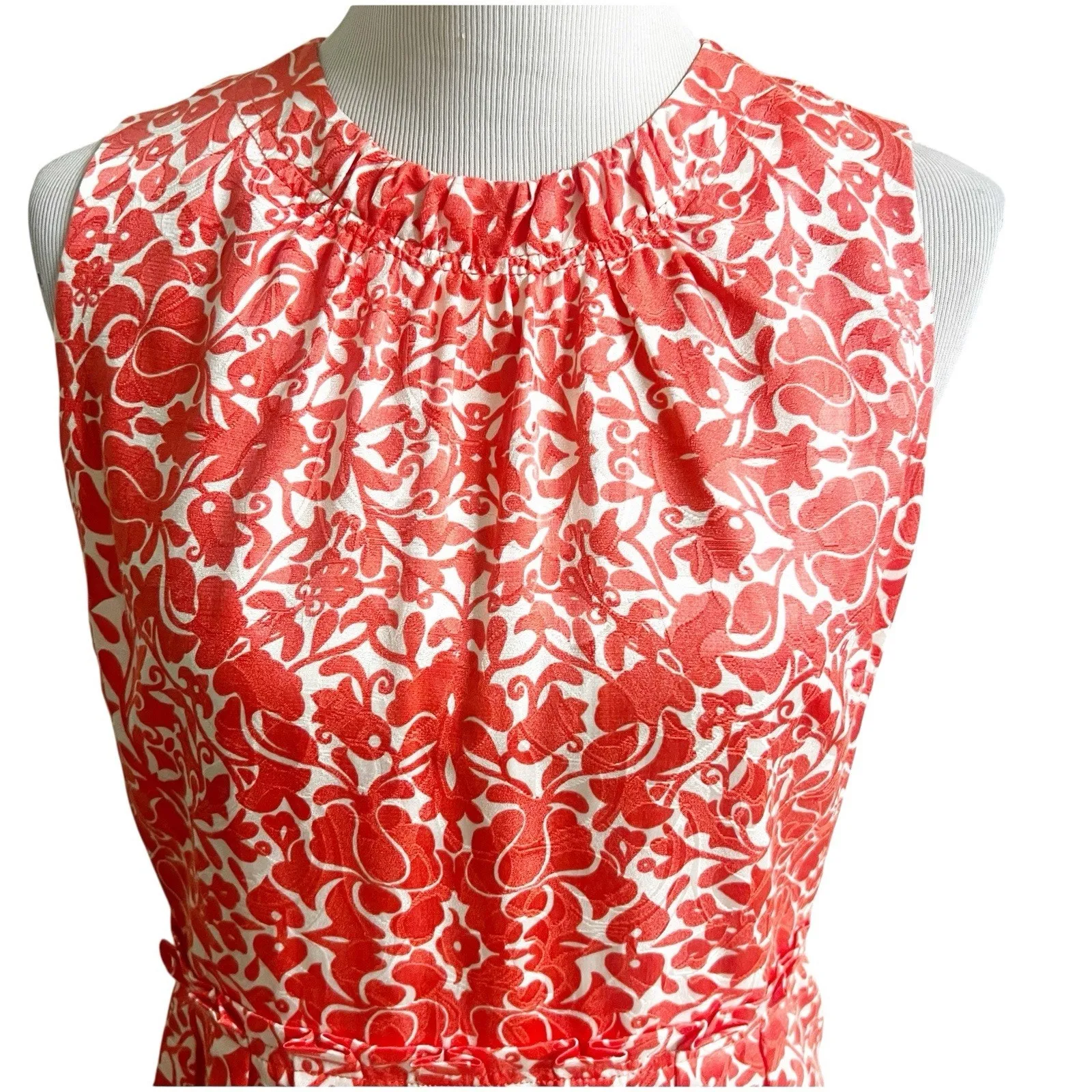 Tory Burch Silk Blend Floral Coral White Sheath Dress Size 10 Knee Length - Image 9