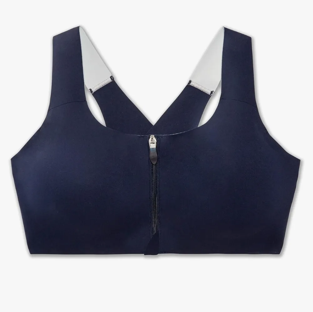 Brooks Sports Bra Blue Dare Zip Run Running Wireless Front Close - Image 3