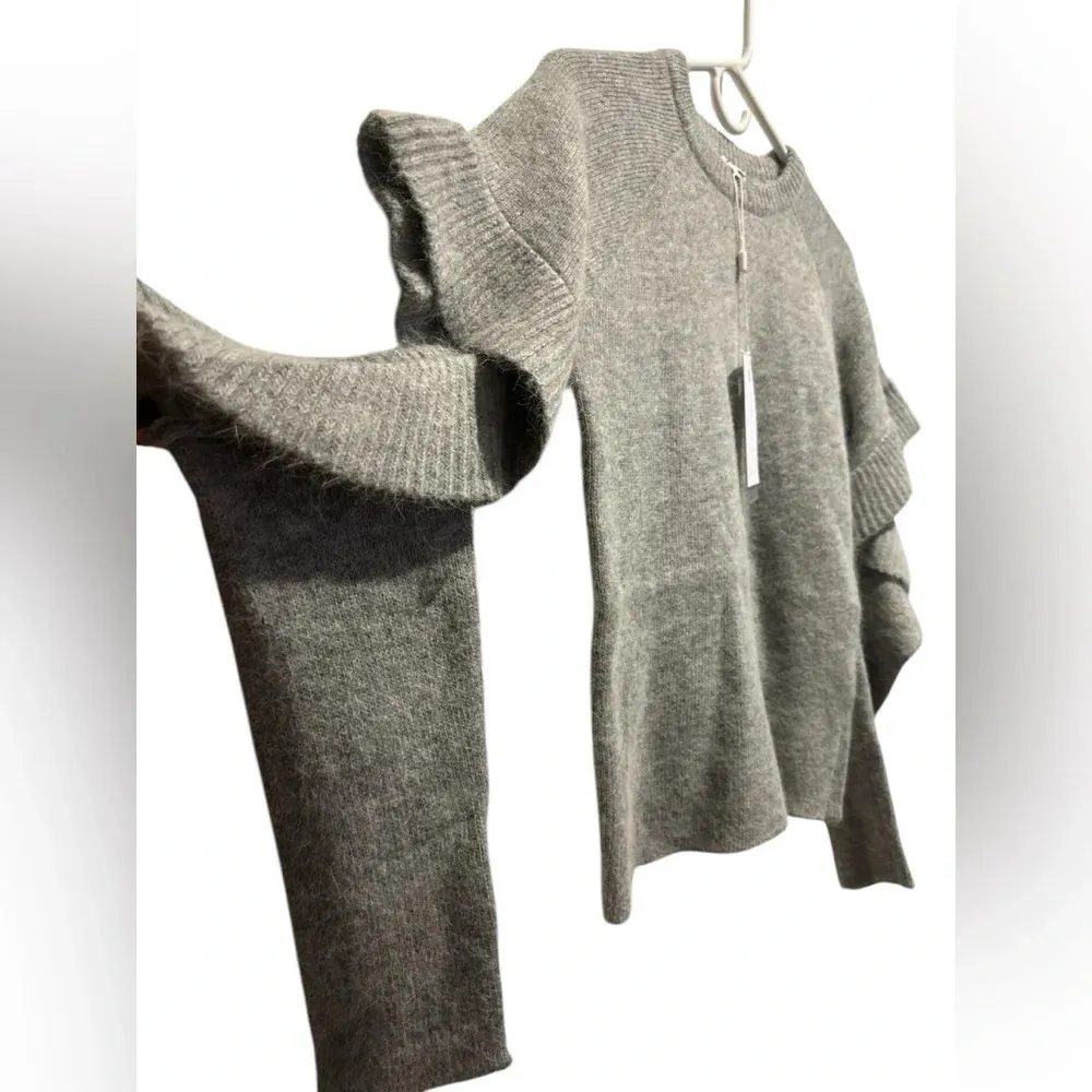 Endless Rose Gray Crew Neck Sweater with Cut Out Sleeves NWT - Image 3