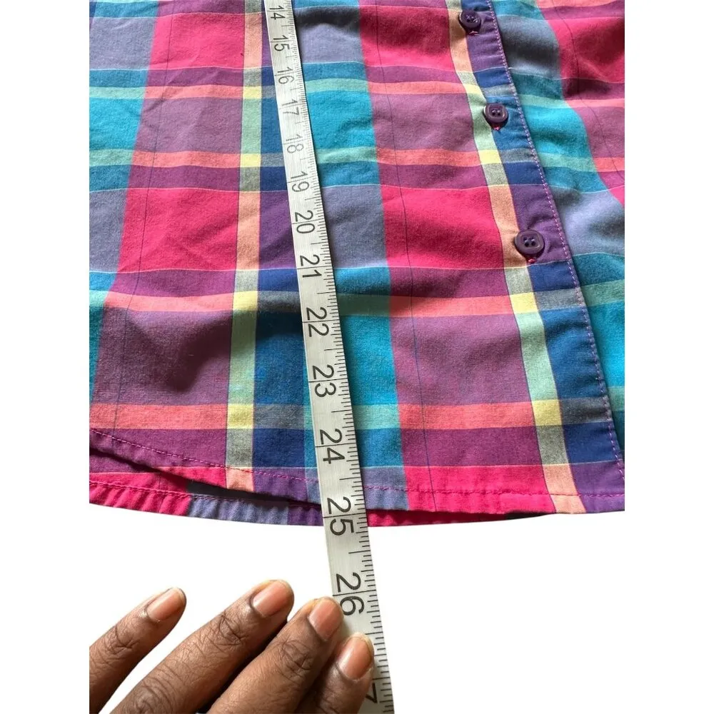 Vintage Alfred Dunner Pink And Blue Button Down Sleeveless Plaid Shirt Sz 16P - Image 3