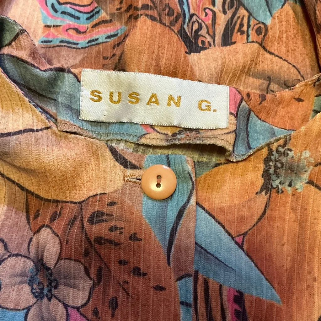 Vintage Floral Button Front Cover Up Tunic Boho Top Size L - Image 3