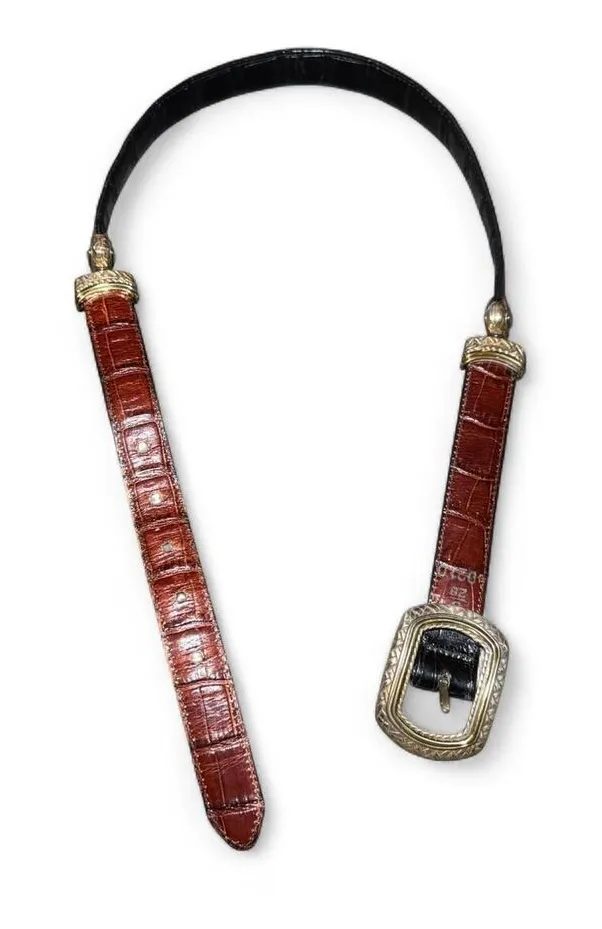 Women’s Size S Black Brown Reversible Belt Western Style Gold Buckle croc emboss - Image 1