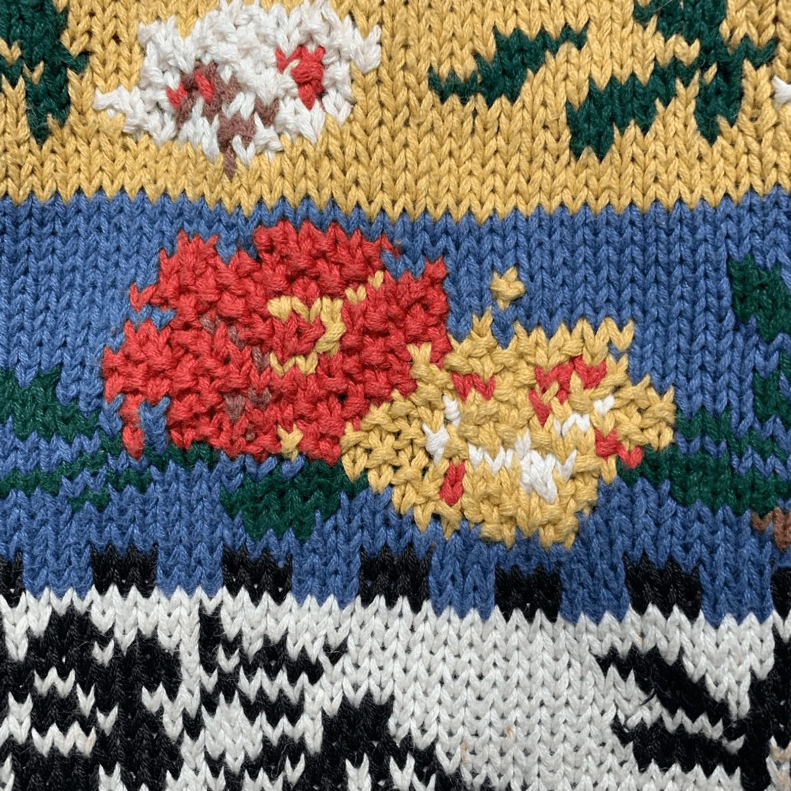 Vintage 90s Forenza Floral Stripe Knit Sweater Blue Red Oatmeal Small Eclectic - Image 9