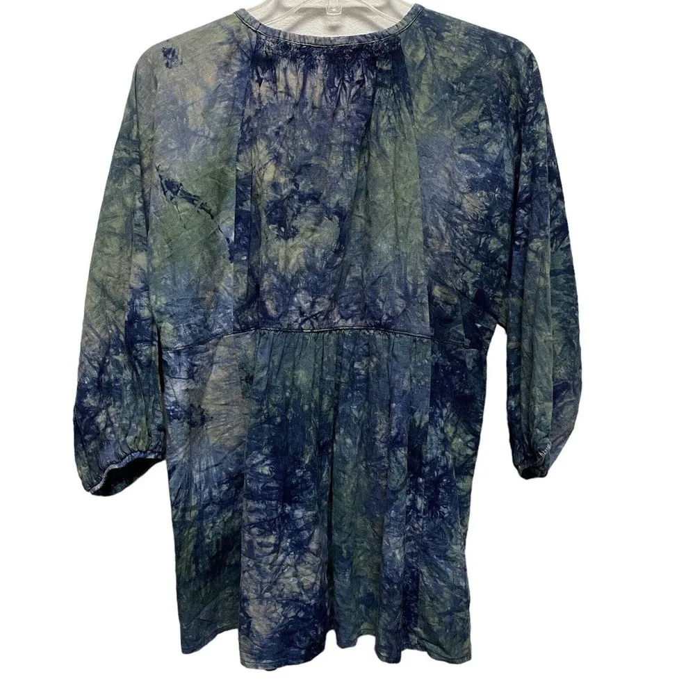 CAbi Woodstock Linen Blend Tie Dye Oversized Tunic Top Blouse Blue Green Small - Image 4