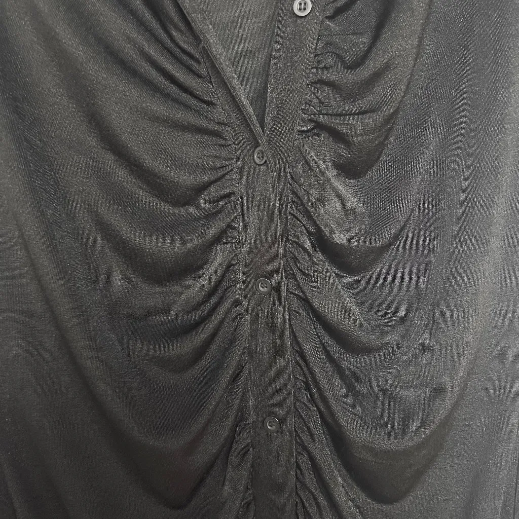 Cotton On Black Long Sleeve Ruched Mini Button Up Dress - Image 4