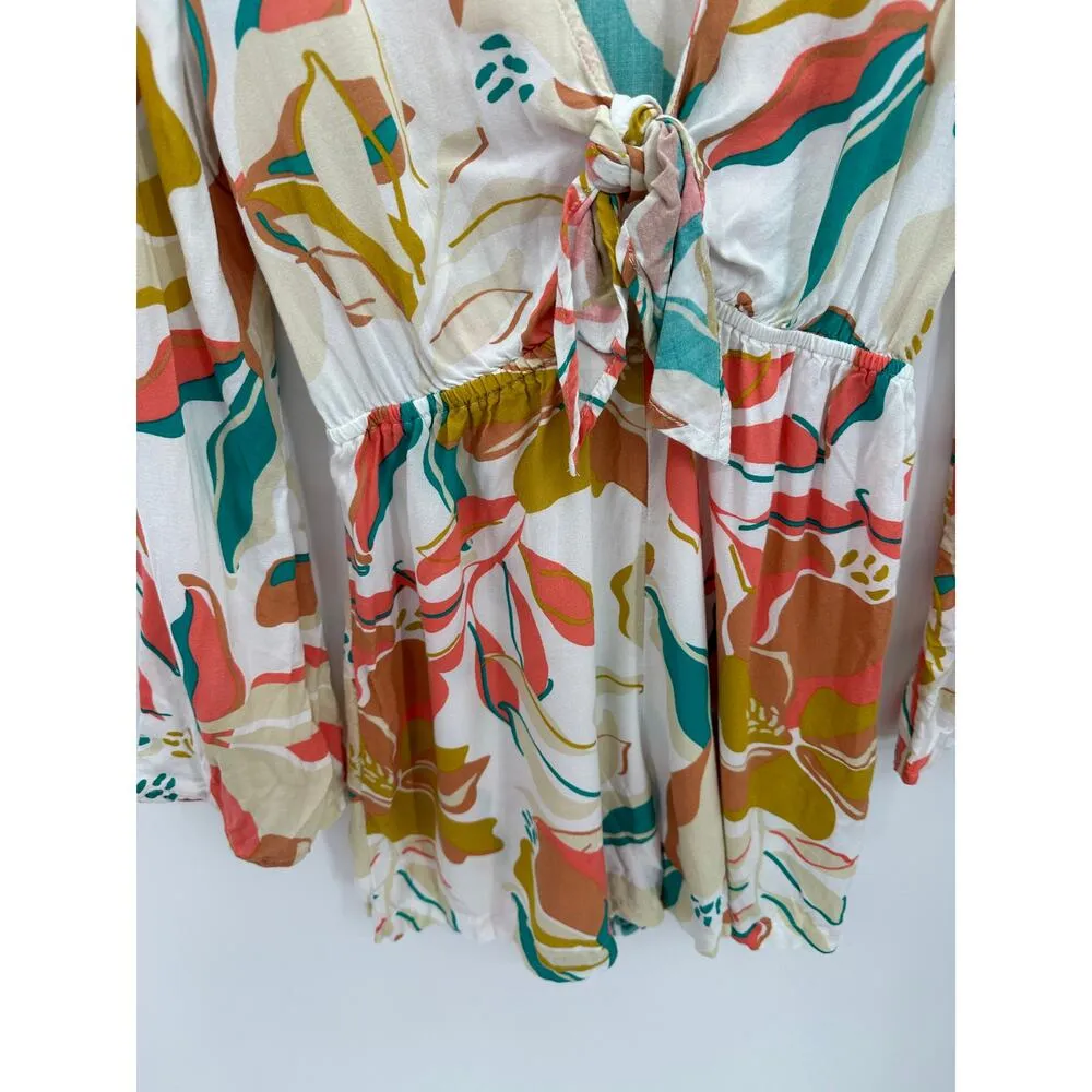 Roxy Here Women Floral Romper Size XS We Are White Boho Hippie Festival Retro - Image 5