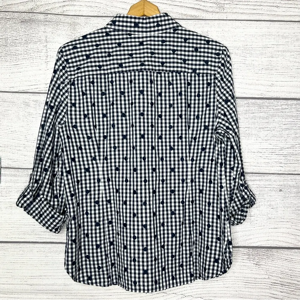 Tommy Hilfiger Blue & White Gingham Polka Dot Button Up Shirt Top Size Large - Image 6