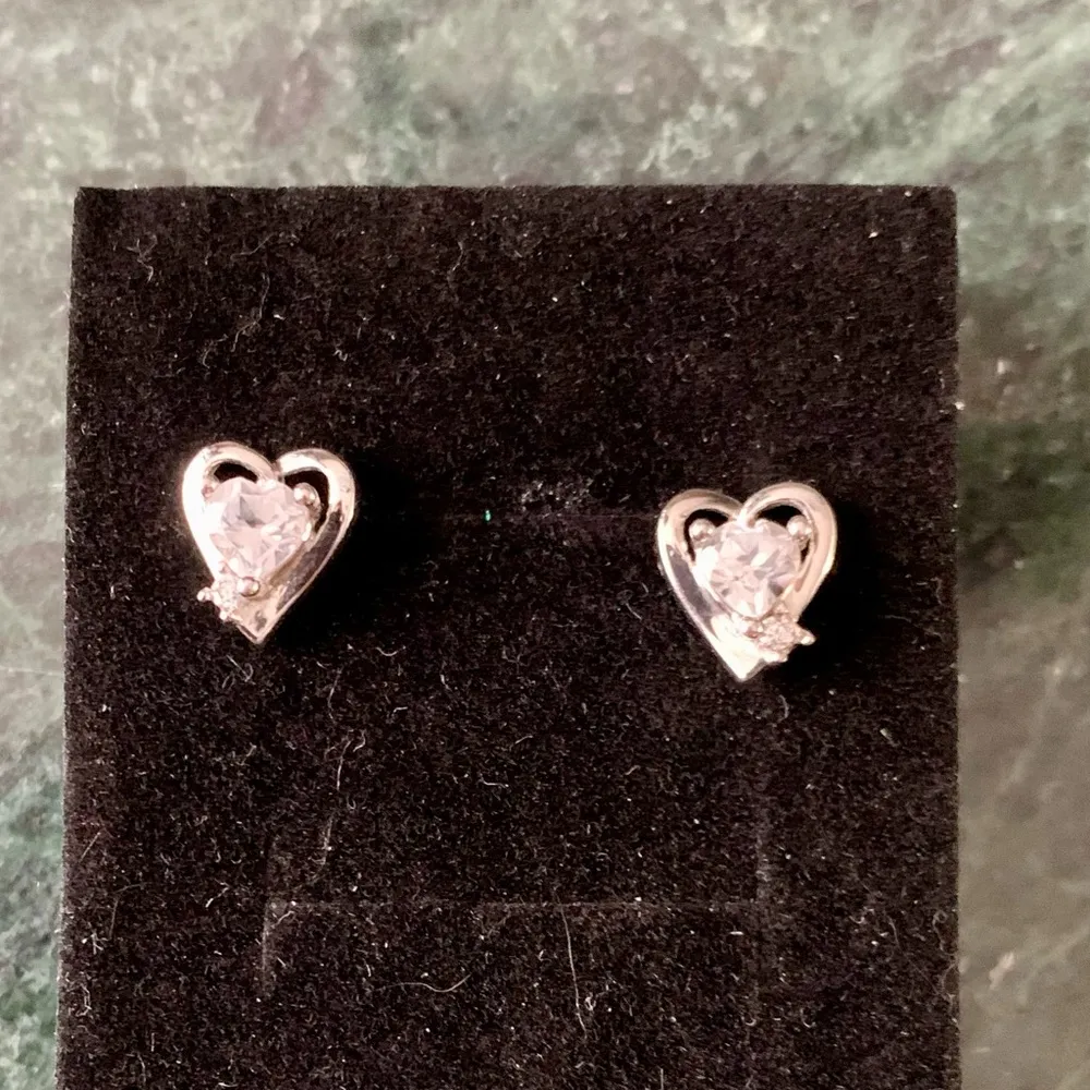 Sterling Silver Lab Created Sapphire Heart Shaped Stud Earrings 925 - Image 2