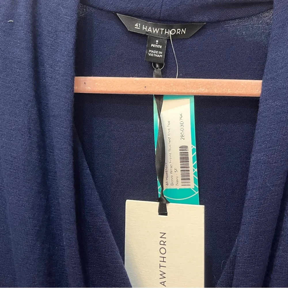 NWT 41 HAWTHORN Benni Wrap Front Ruched Knit Top size small petite Blue - Image 3