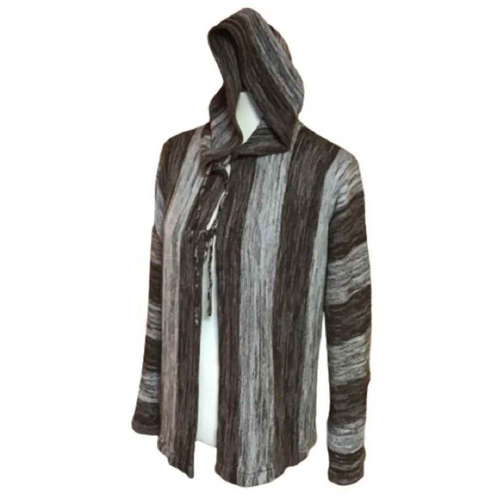 Vintage 1970s Hooded Bell Sleeve Knit Cardigan Sweater Brown Size M - Image 2