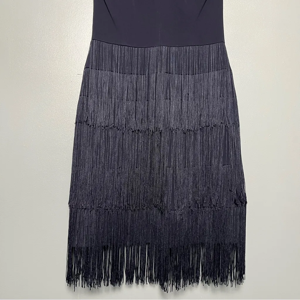 David Meister Fringe Cocktail Dress Women’s Size 2 Navy Blue Gatsby 1920s Party - Image 6
