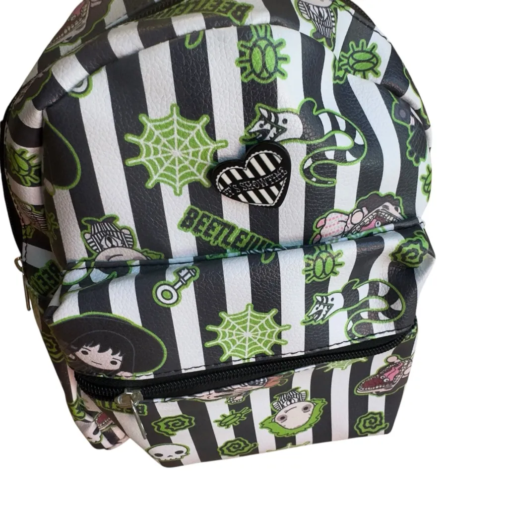 Beetlejuice Striped Mini Backpack Kawaii Horror Retro Collectible 9x11 Rare EUC Black - Image 6