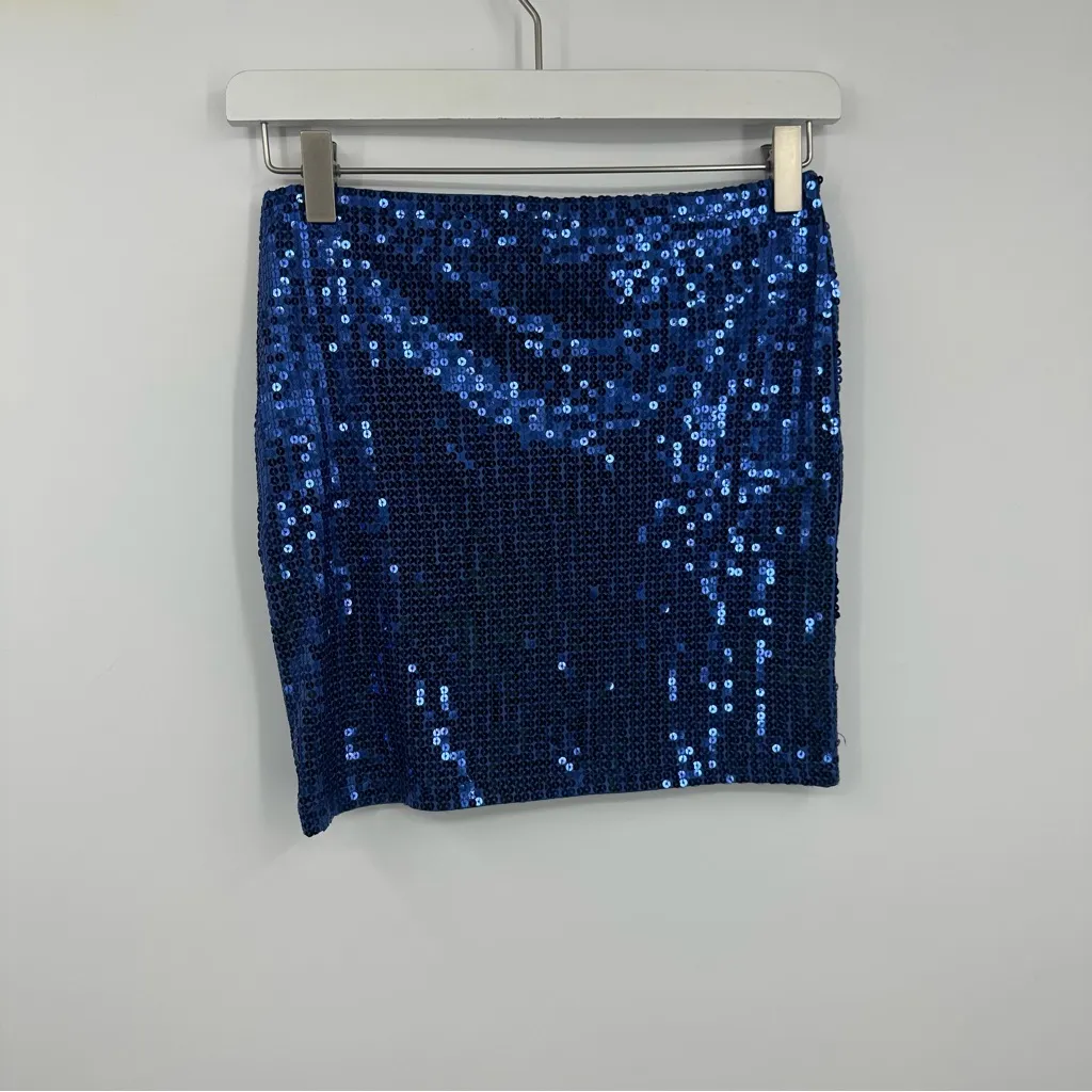 Vintage Y2K Wet Seal Blue Sequin Mini Skirt Size Medium Early 2000s NWT - Image 5