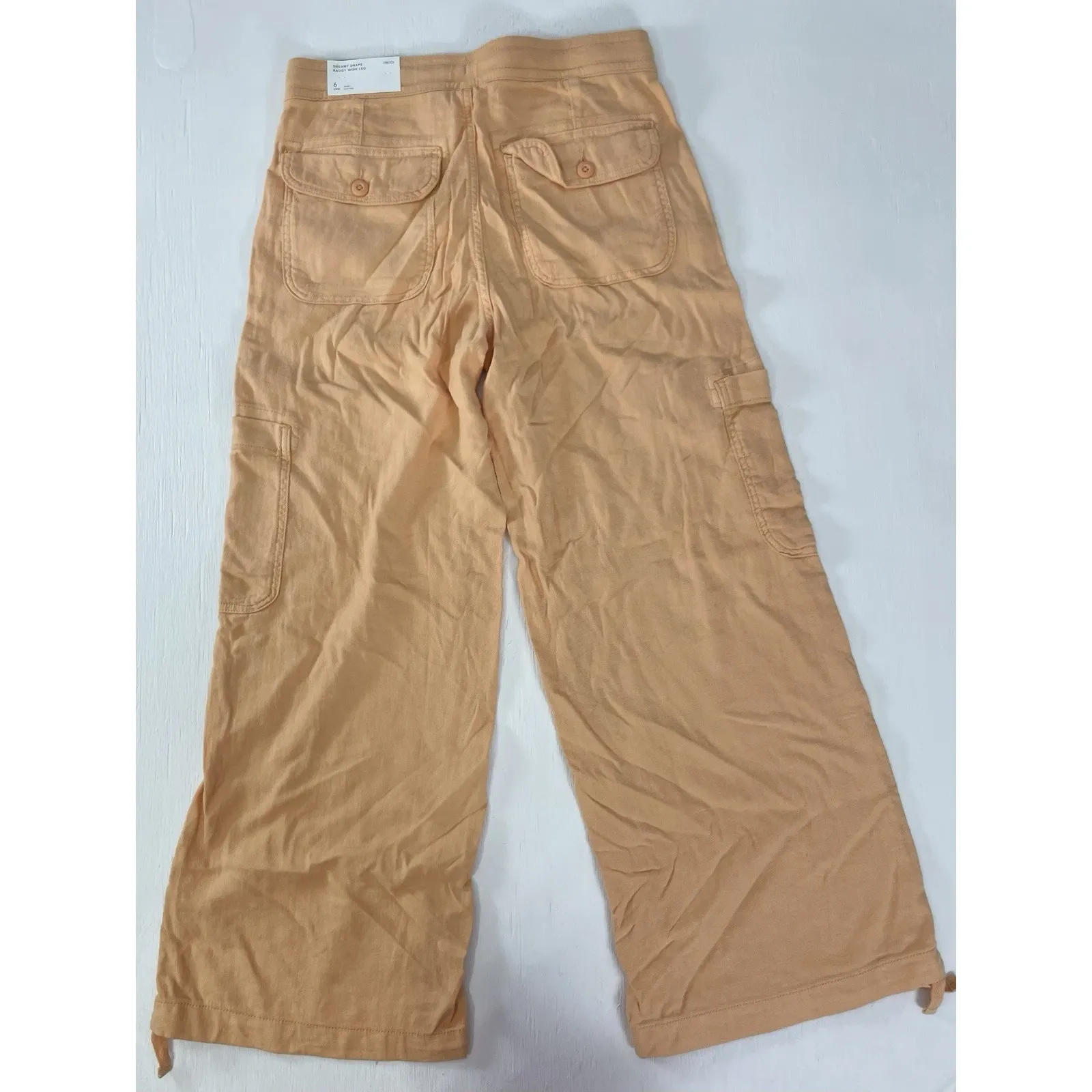 American Eagle Linen Blend Peach Orange Light Weight Cargo Baggy Wide-Leg Pant 6 - Image 12