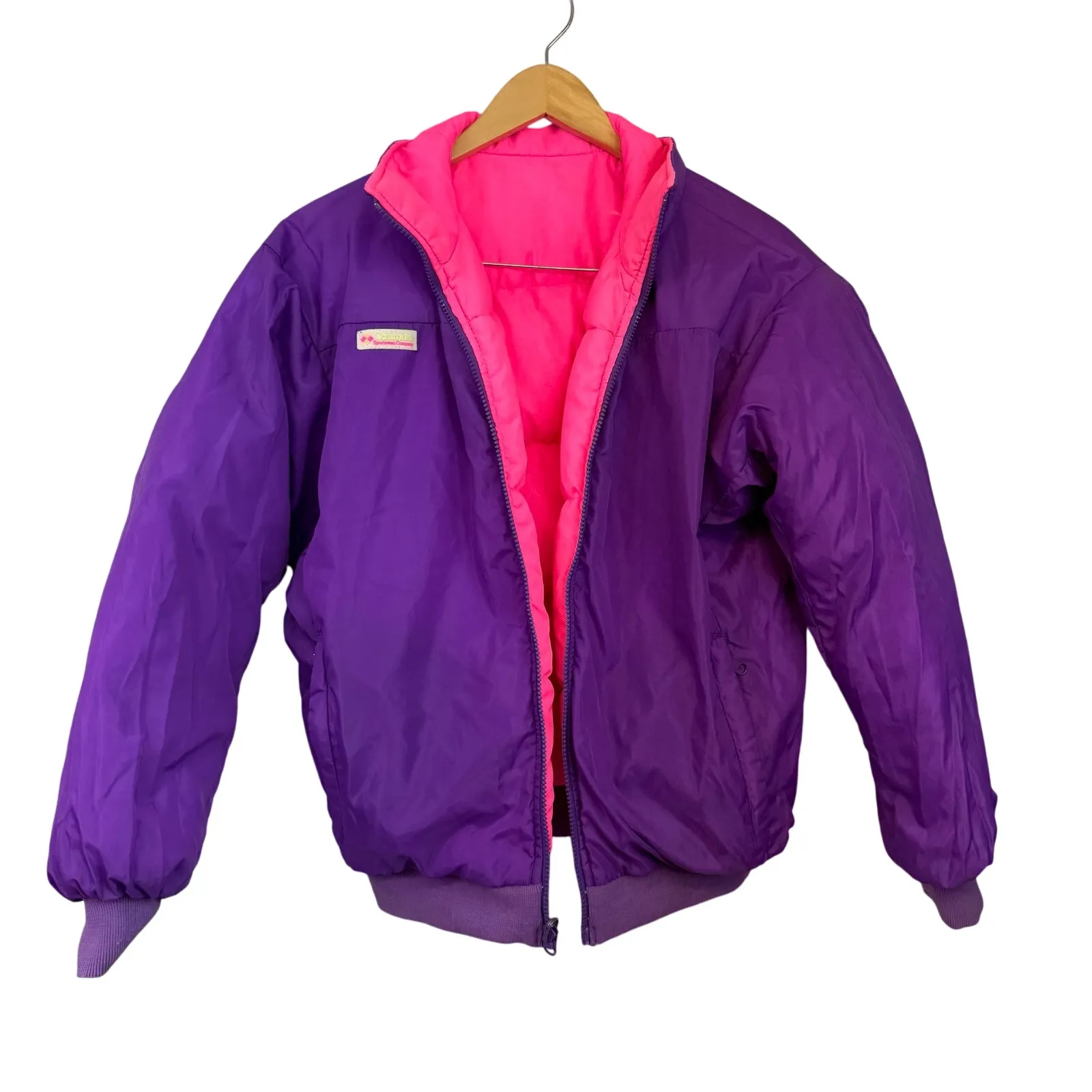 Columbia Reversible Down Puffer Jacket Vintage Hot Pink Purple Large Ski Coat - Image 2