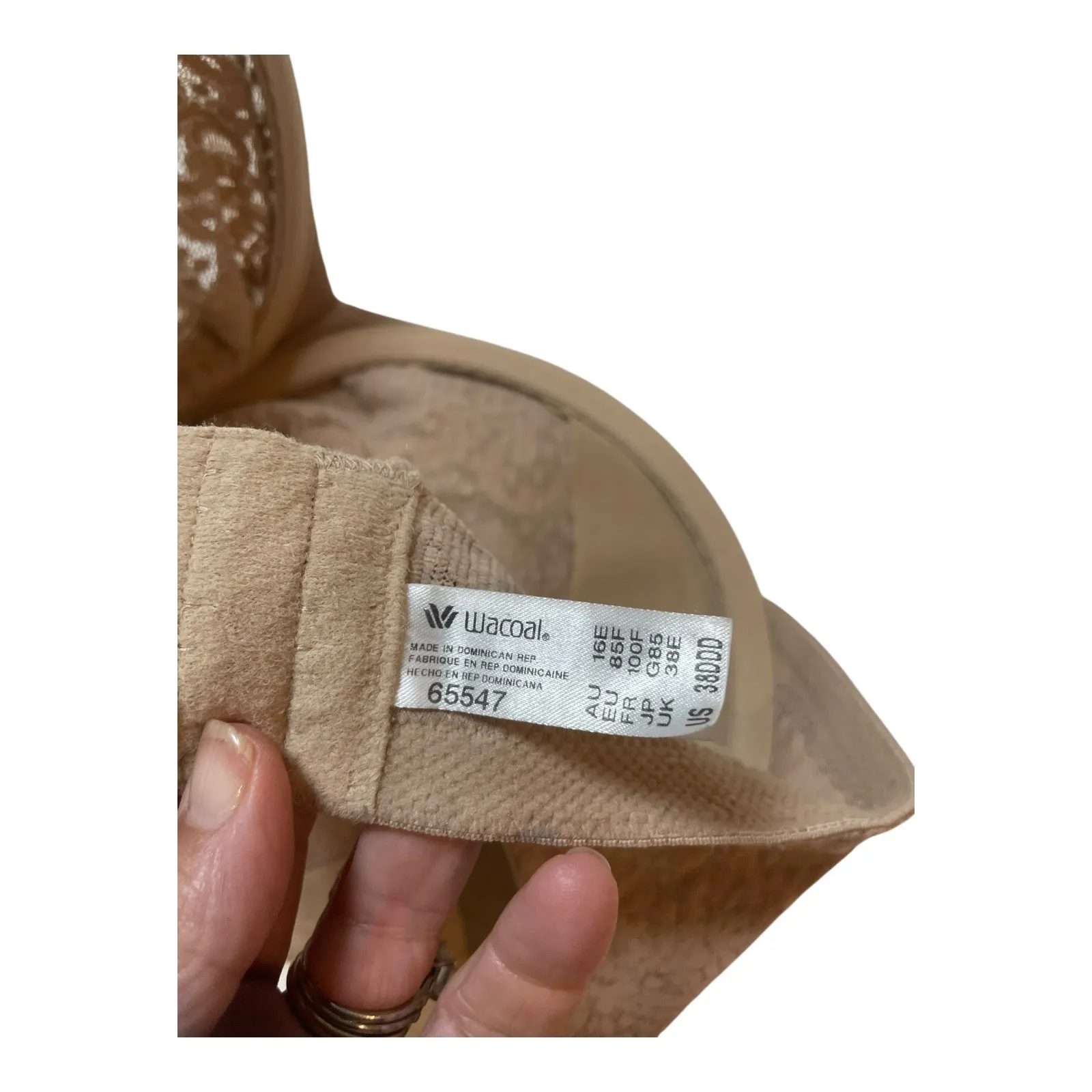 Wacoal Lace Bra Full Coverage Underwire‎ Support Beige 38D - Image 3