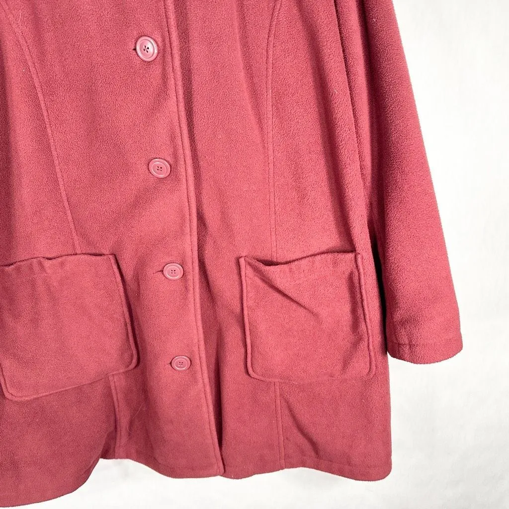 Woman Within 26W Coat Fleece Jacket‎ Hooded Heavy Lined Red Maroon Buttons A - Image 5