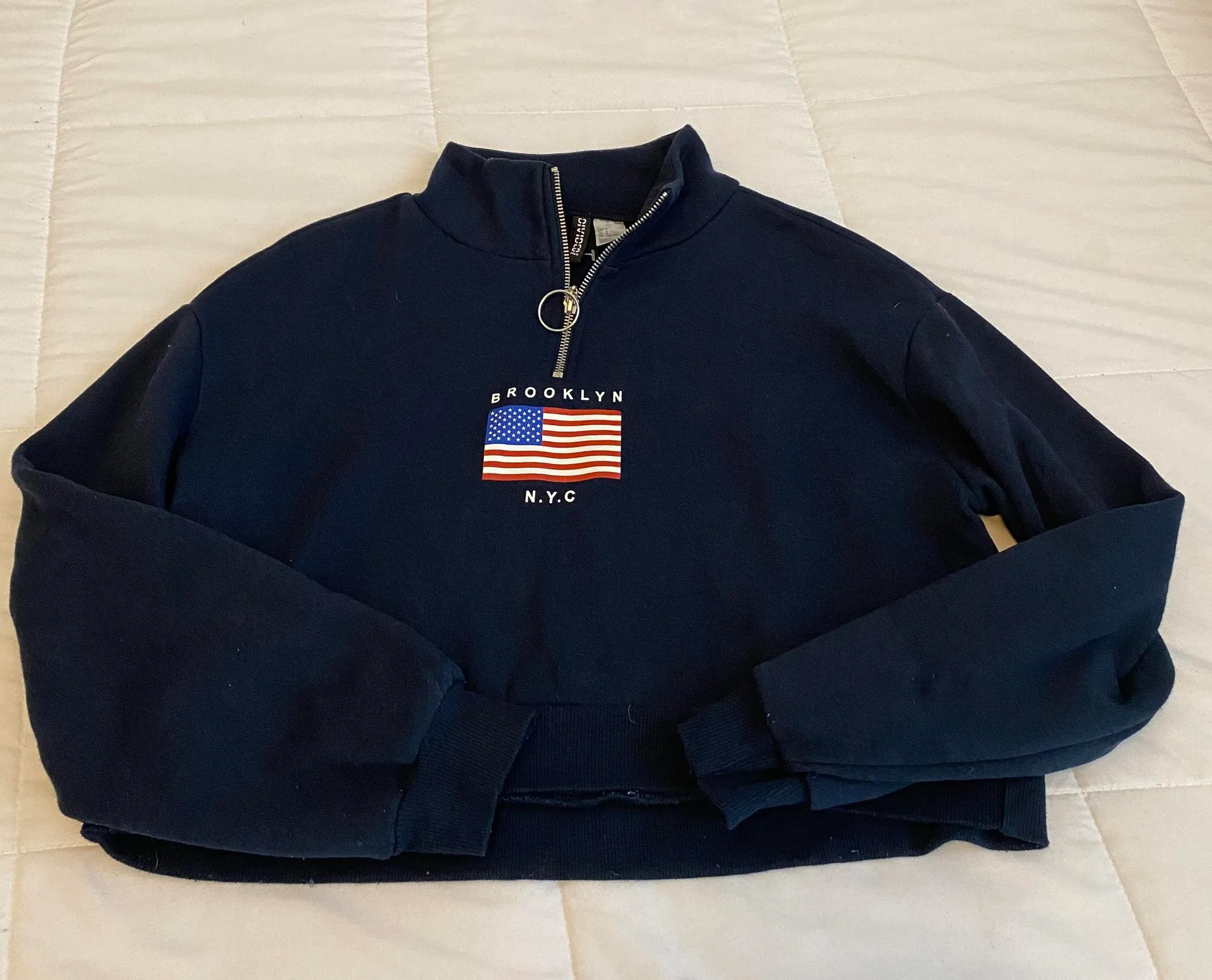 H&M Navy Cropped Half Zip - Image 2