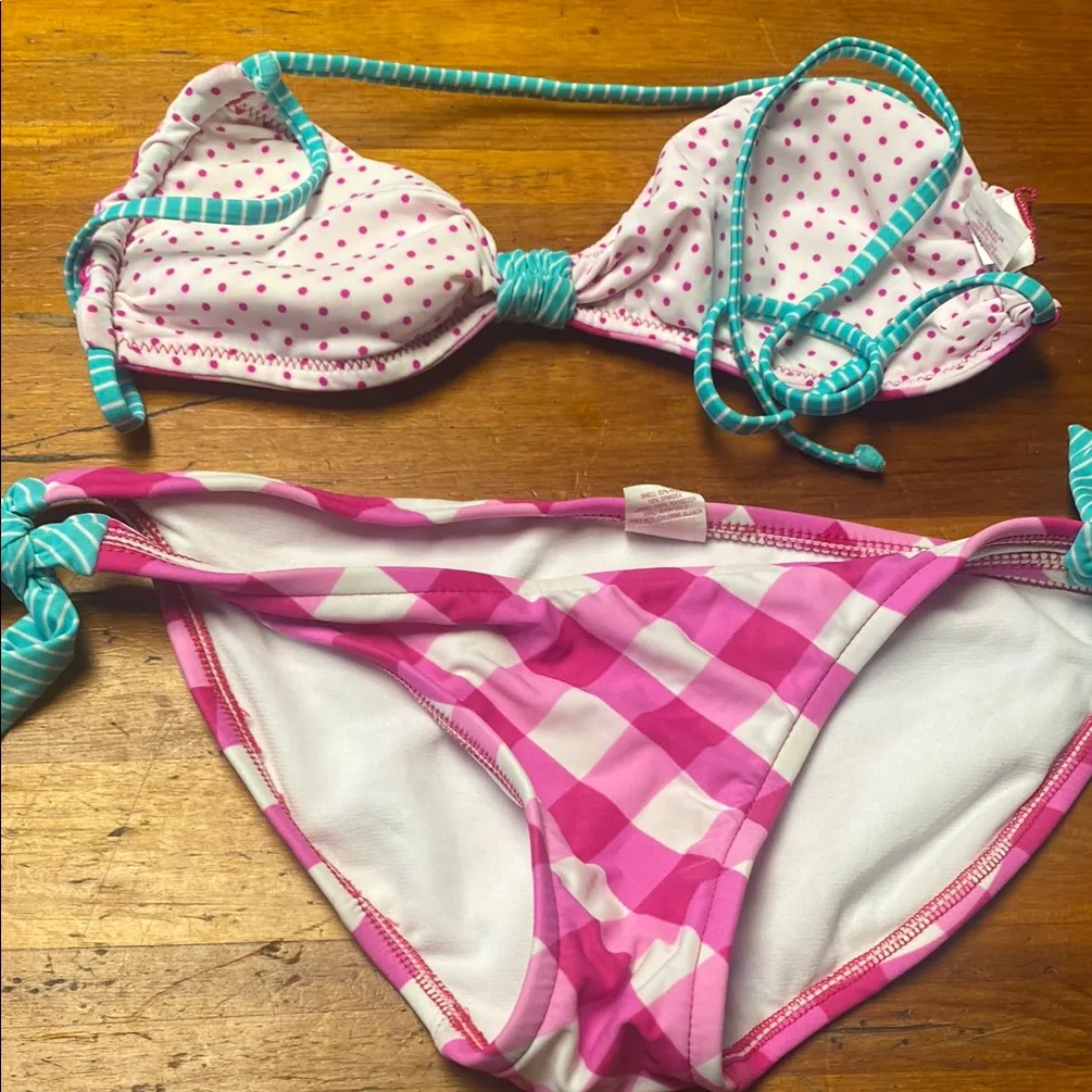 Xhilaration Pink and Blue Checkered Bikini Set - Image 2