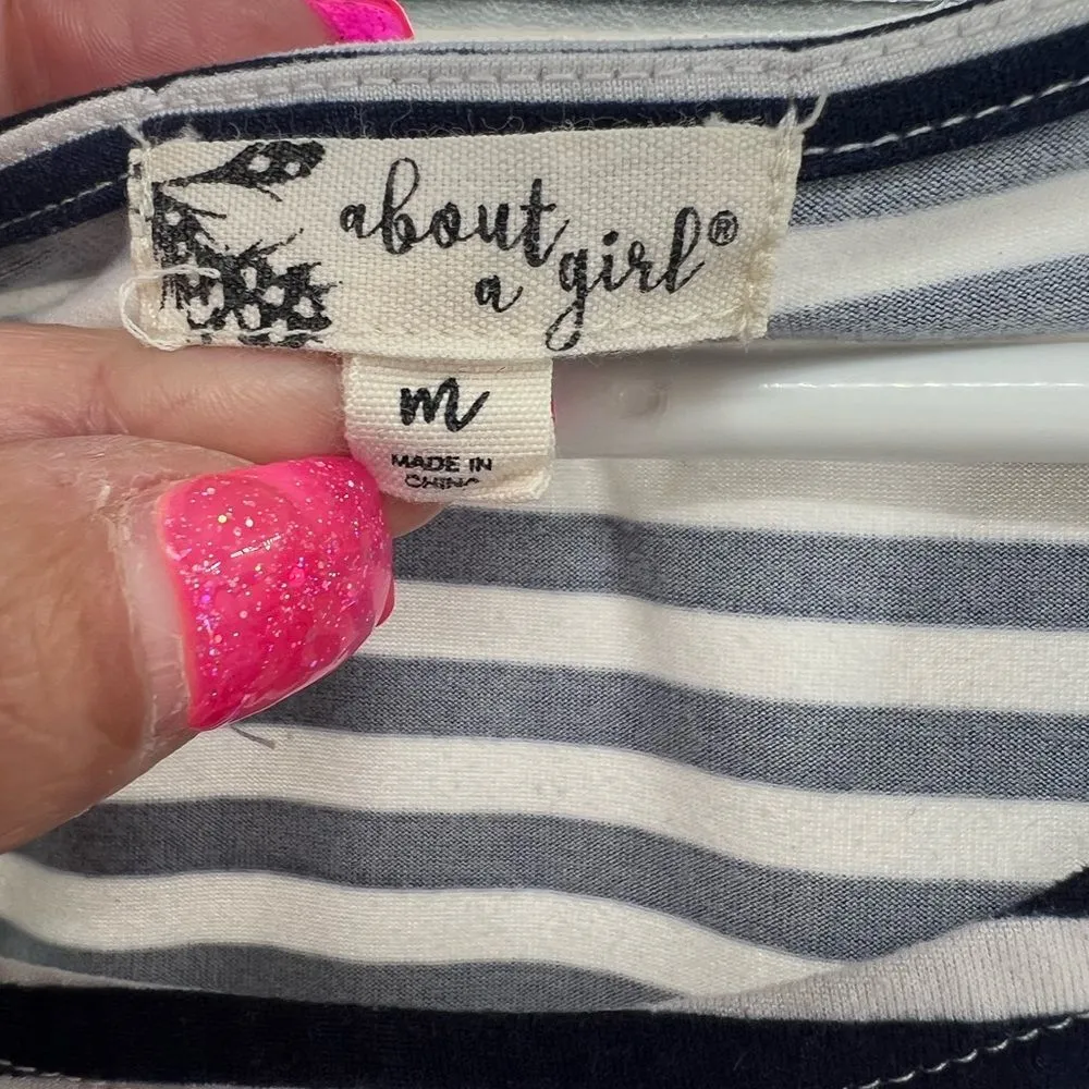 About a girl tank navy and white striped laced detail above the knee dress M - Image 6