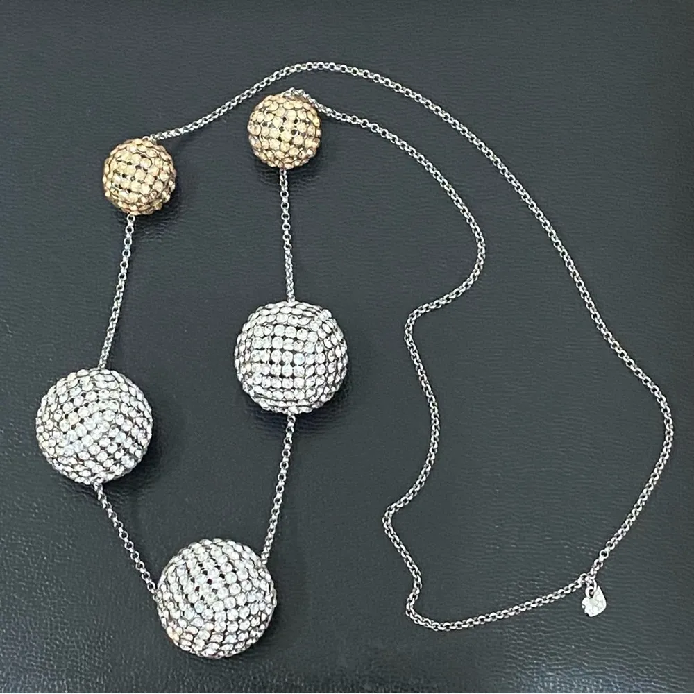 SWAROVSKI Signed Ladies PIN-UP Crystal Rhinestone Silver Gold Balls 30” Necklace - Image 12