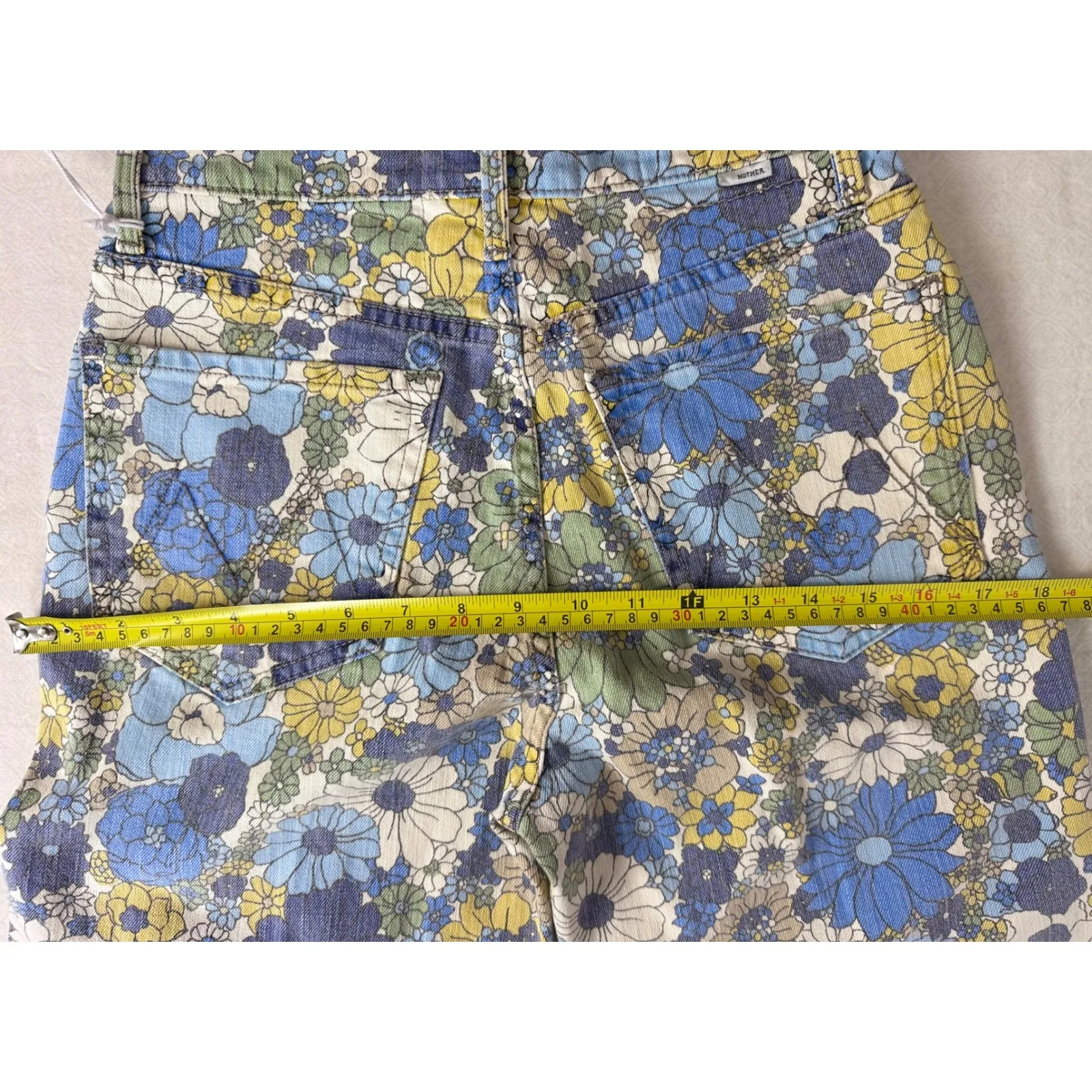 MOTHER Superior‎ Floral Wide Leg Jeans Women's Size 26 Blue Yellow Boho - Image 8