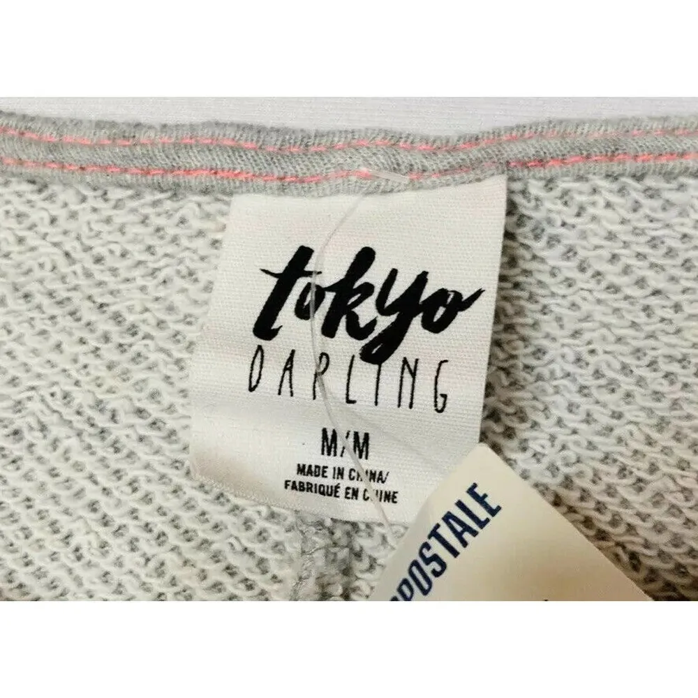 NEW Tokyo Darling Aeropostale Gray Hearts Cropped Oversized Sweatshirt Size M - Image 3