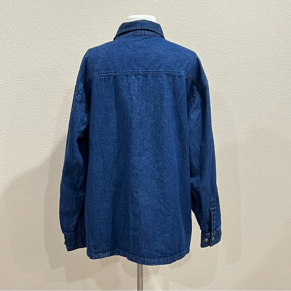 Company One Denim Shirt With Embroidered Cardinals, Holly, & Chickadees Size 1X Blue - Image 9