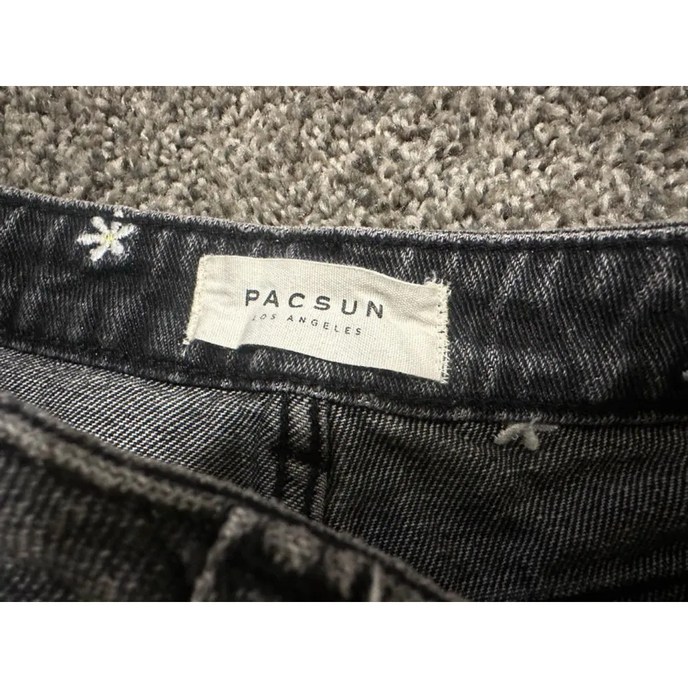 Pacsun Denim Black Jean Shorts Floral Embroidered Size 25 - Image 6