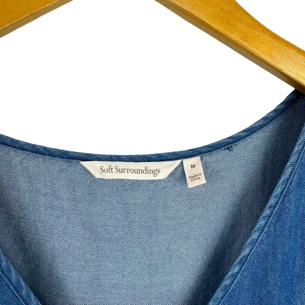 Soft Surroundings Romper Denim Blue Chambray Culottes Jumpsuit Women Size Medium - Image 5