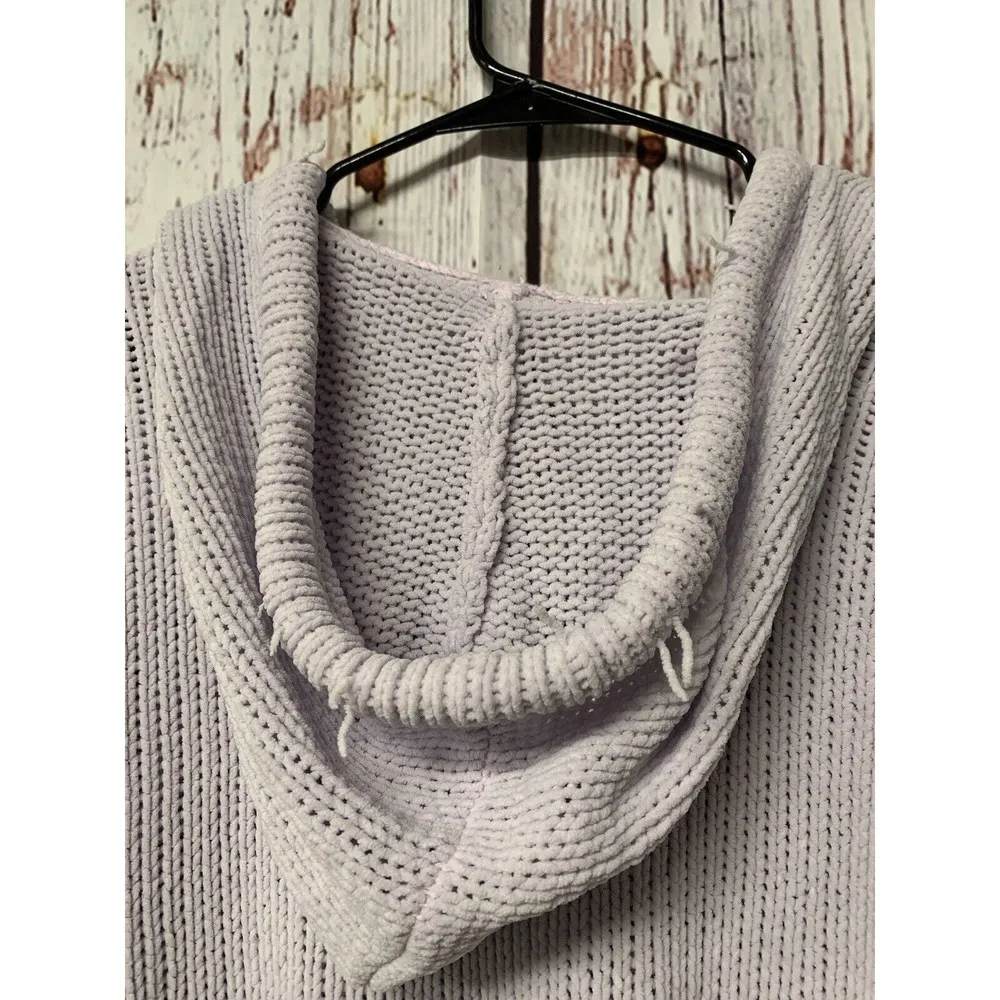 Aerie Oversized Chunky Loose Knit Split Hem Hooded Sweater -Lavender /Size Small - Image 4