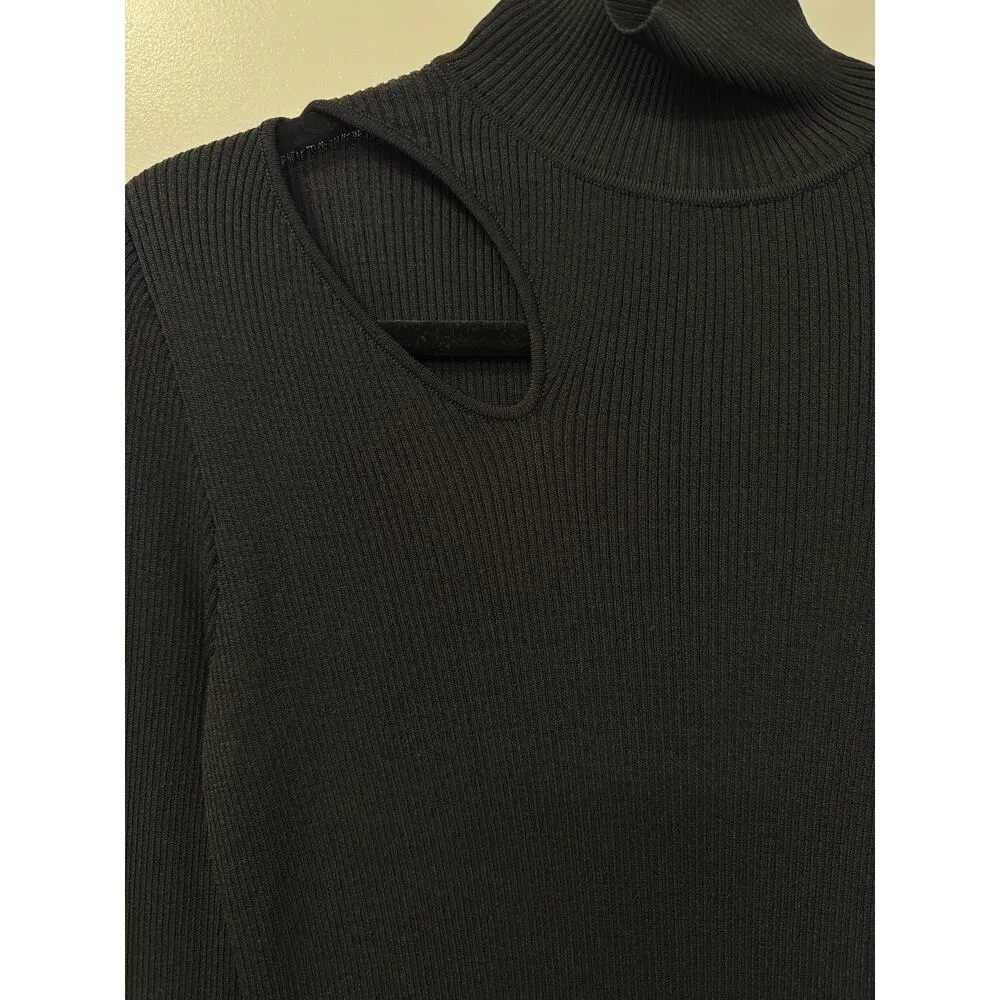 Rachel Roy Black Medium NWOT Ribbed Turtleneck Sweater with Cutout - Image 2