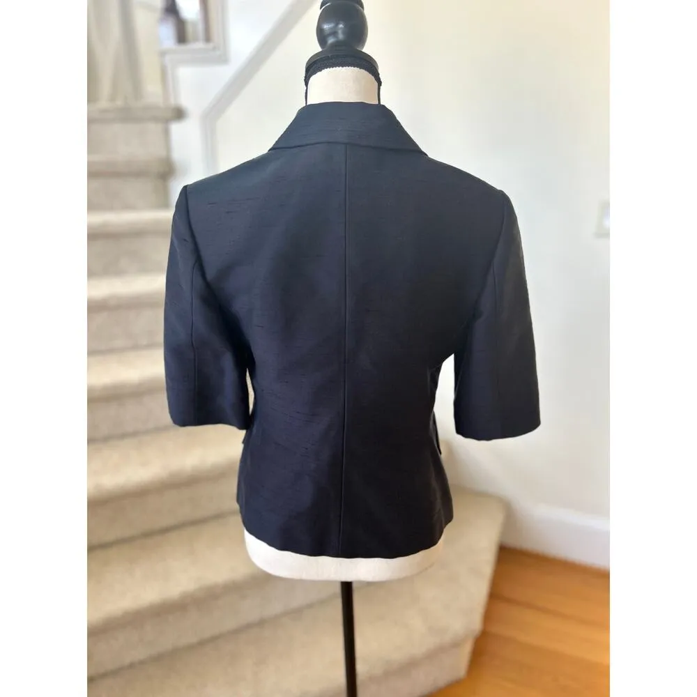 Brooks Brothers Navy Silk 3/4 Sleeve Fitted Blazer - Image 4