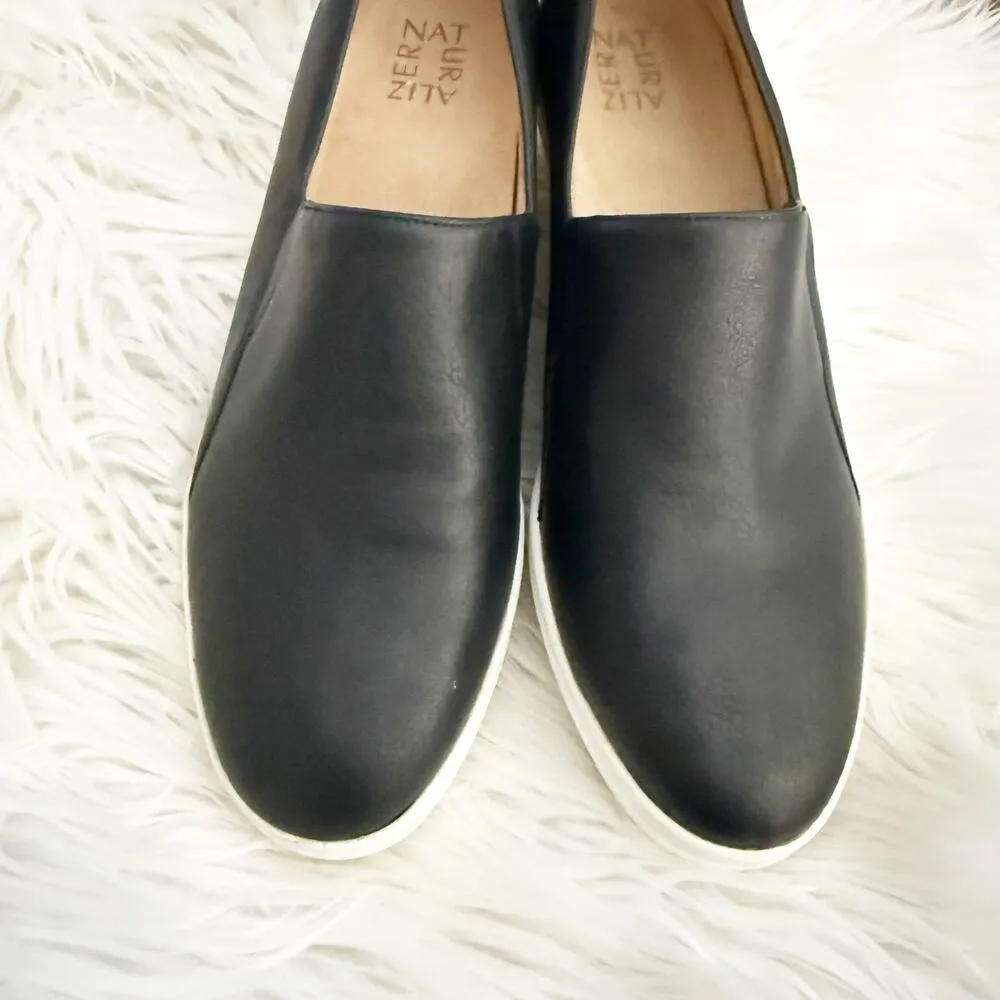 NATURALIZER | Sandra Slip-on Wedge Black White Smooth Faux Leather Slide | 10 - Image 4