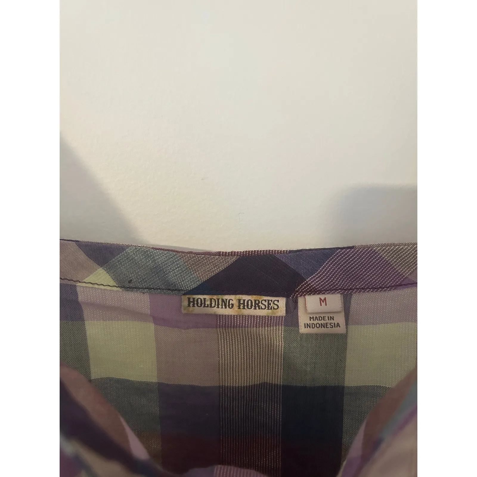 Anthropologie Holding Horses Madras Plaid Trapeze Tank Shirt Purple Green Cotton - Image 10