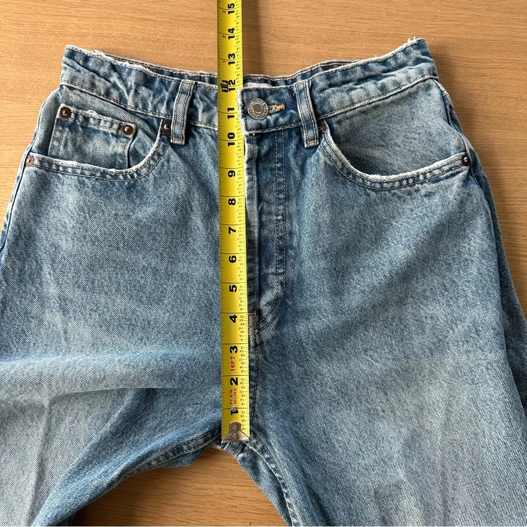 ZARA Size 4 High Rise Ripped Straight Denim Blue Jeans Distressed 100% Cotton - Image 12