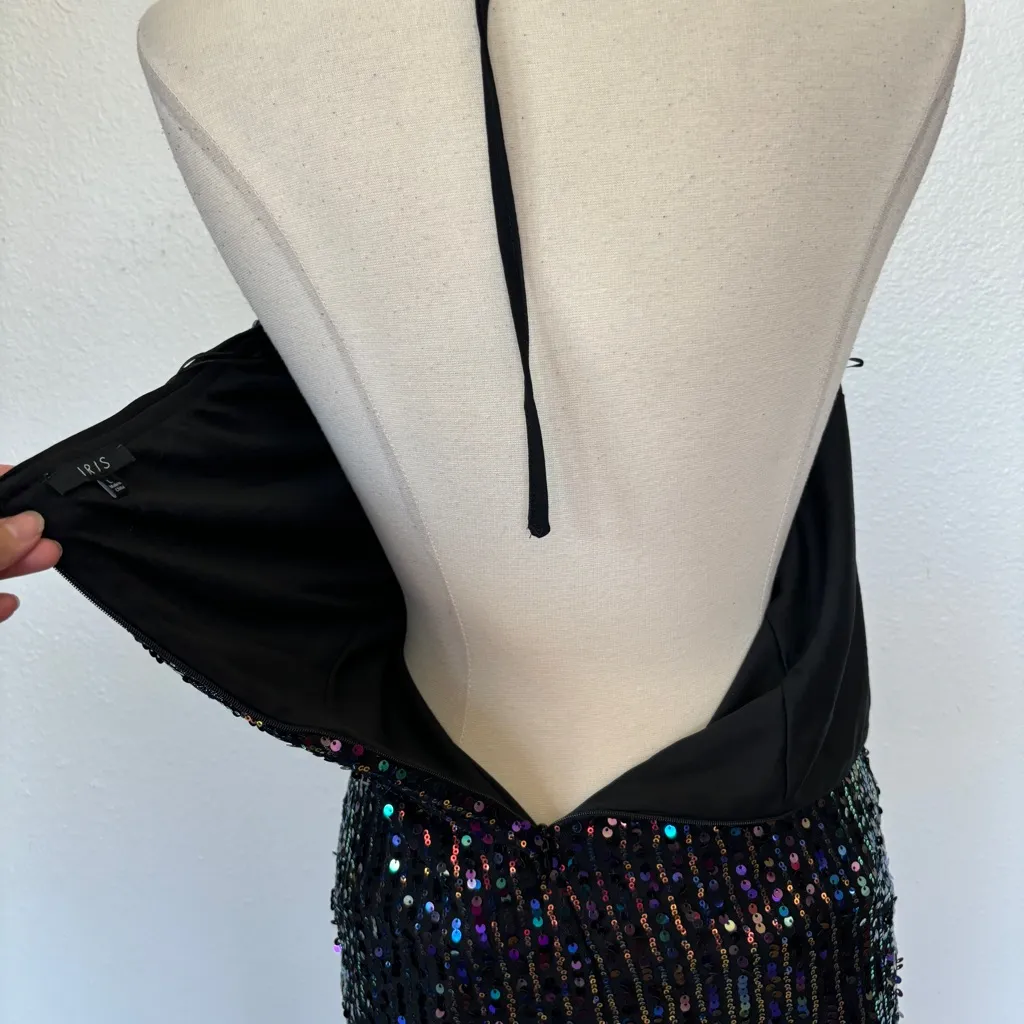 Iris Black & Purple Sequin Halter Neck Mini Dress - Image 8