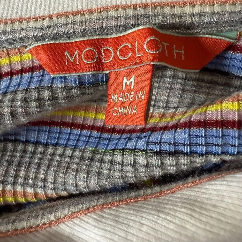 ModCloth Women's M Collared Striped Skater Dress Knee Length Casual - Image 7