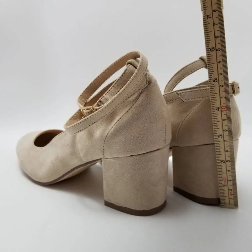London Rebel Ankle Strap Womens Block Heels Shoes Beige Size EUR 39 - Image 3