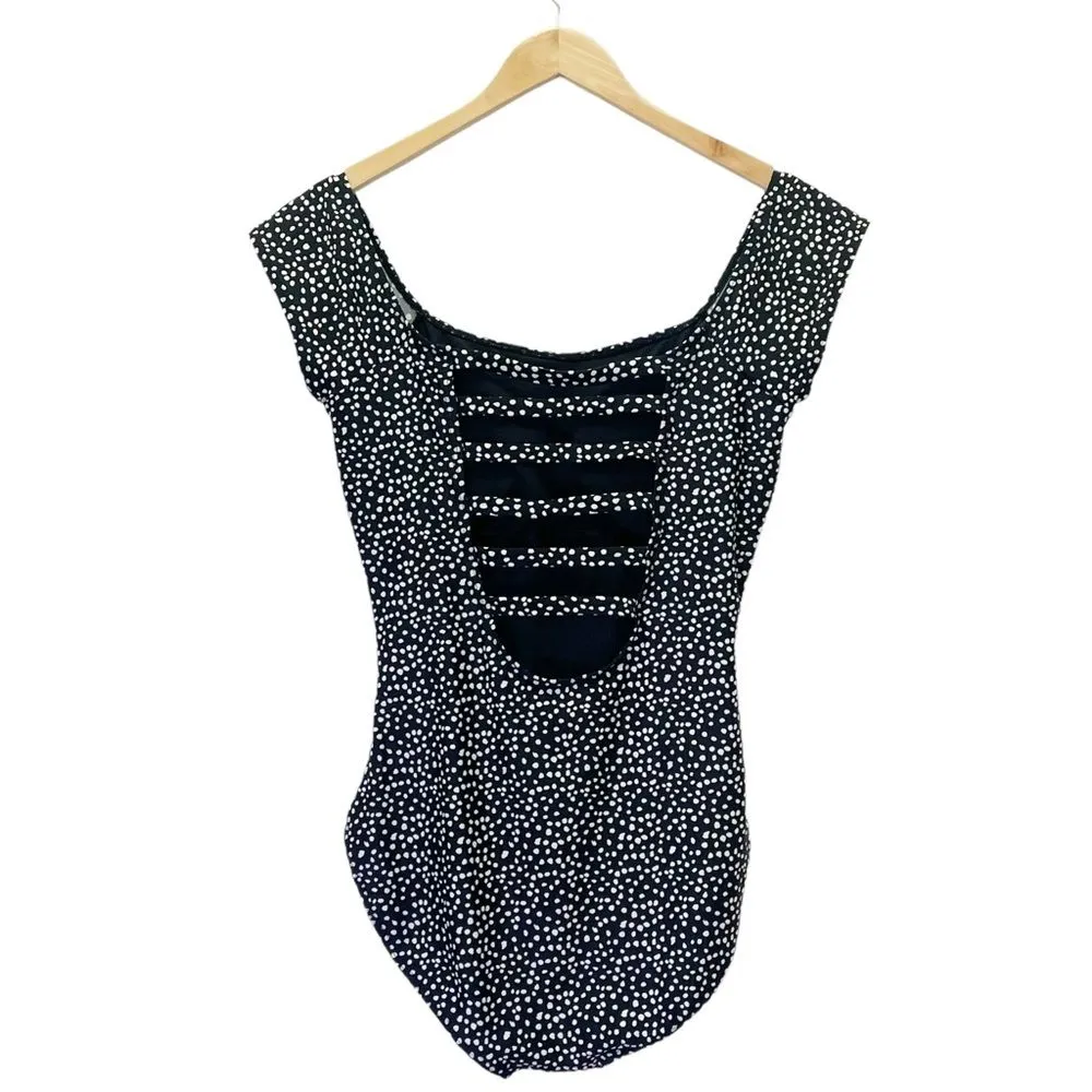 NWT Janela Bay Bardot One Piece Strappy Back Swimsuit Black White Dots Size XXXL - Image 3