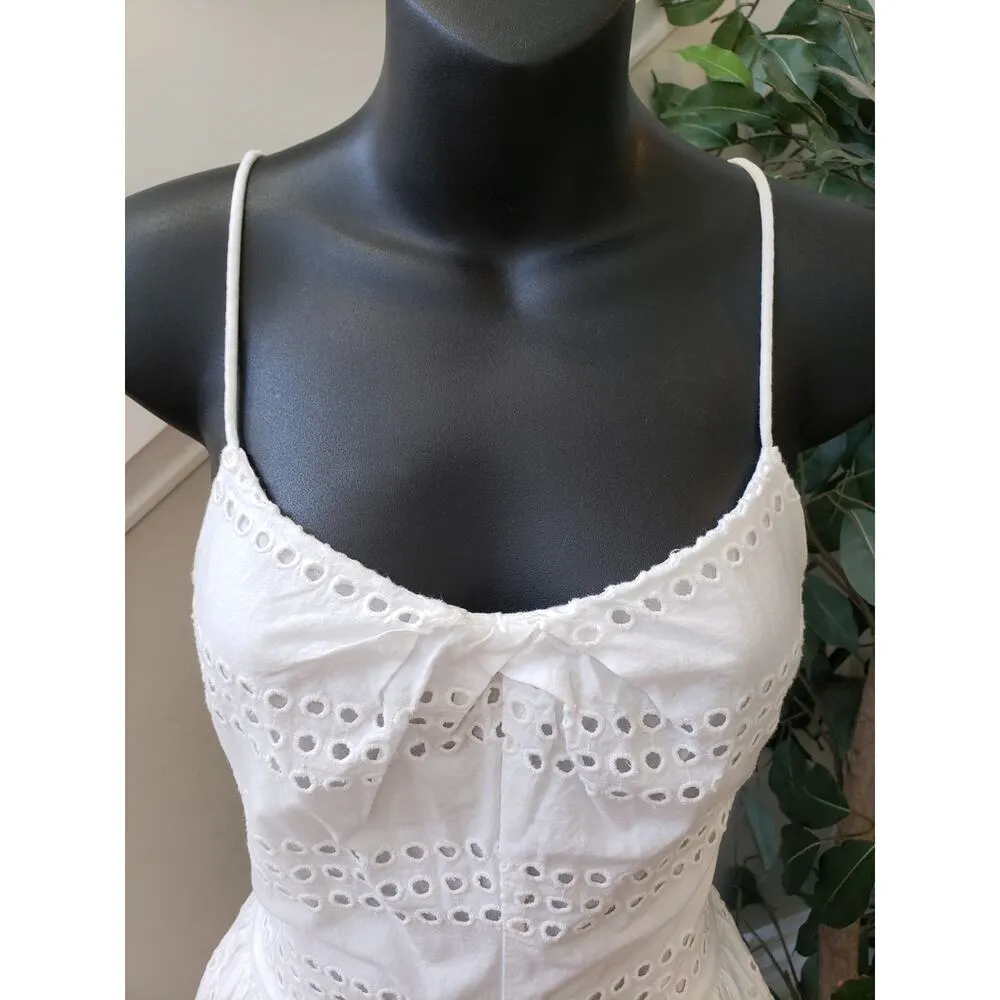 J. Crew A Line Dress Women Size 0 White Crochet Spaghetti Strap Pleated Comfort - Image 12