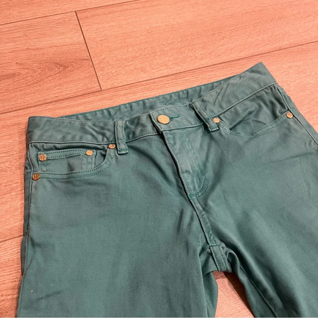 Tory Burch Alexa Cropped Skinny Jean Teal Green Size 27 - Image 2