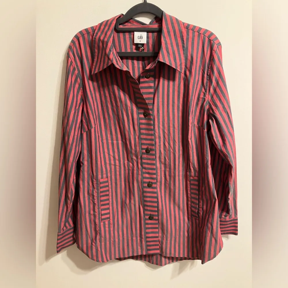 Cabi Regatta Shacket Button Down Striped Womens Size‎ Medium NWT - Image 3