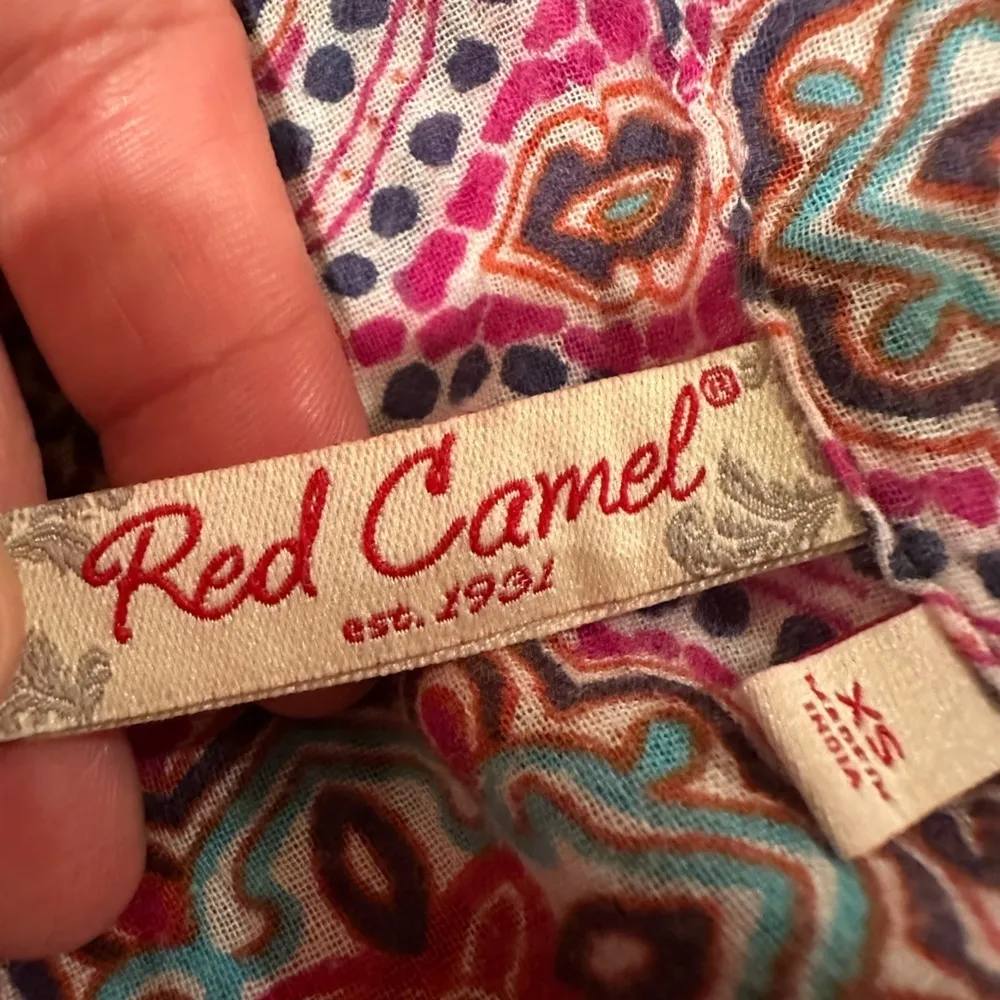 EUC Red Camel Blouse Boho Long Sleeve Multicolor Button Top Ivory XS - Image 6