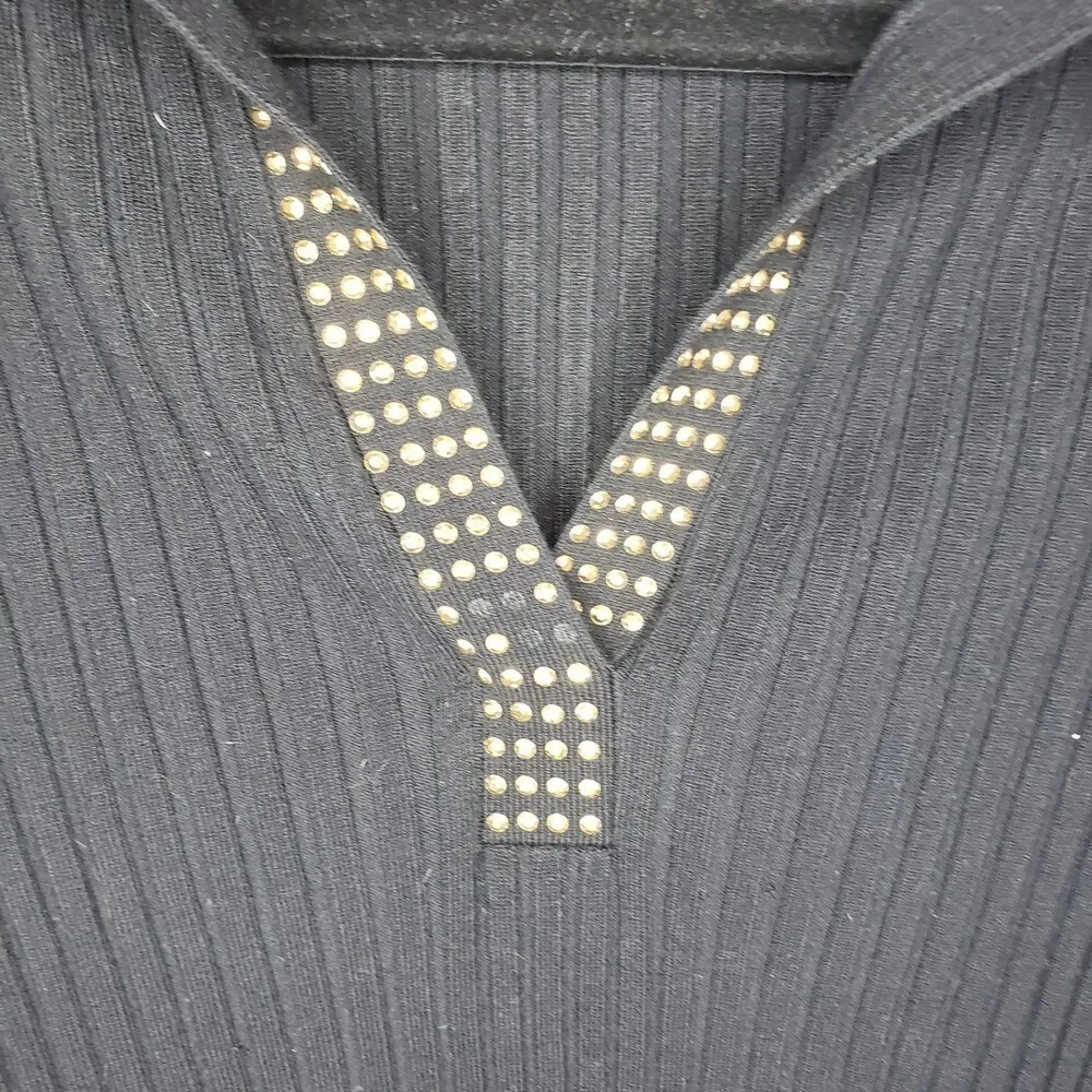Cache Vintage Y2k Black Gold Studded Ribbed Knit V-Neck Long Sleeve M - Image 2